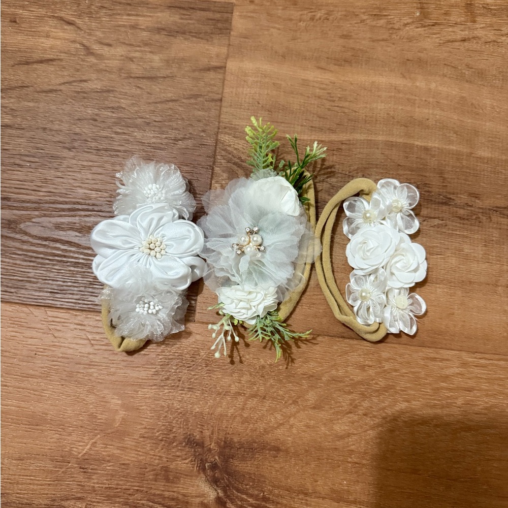 Elegant White Floral Baby Headbands Set